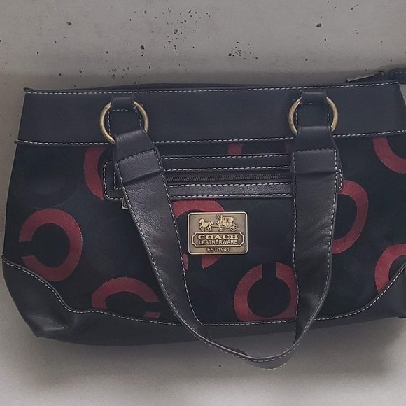 Dark Brown Coach Purse with Red Detailing - Picture 6 of 12